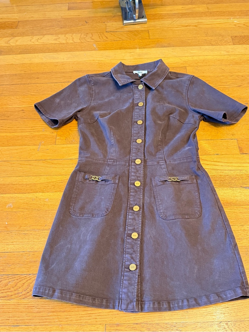 PAIGE Brown Button-Front Short Sleeve Kids Shirt Dress